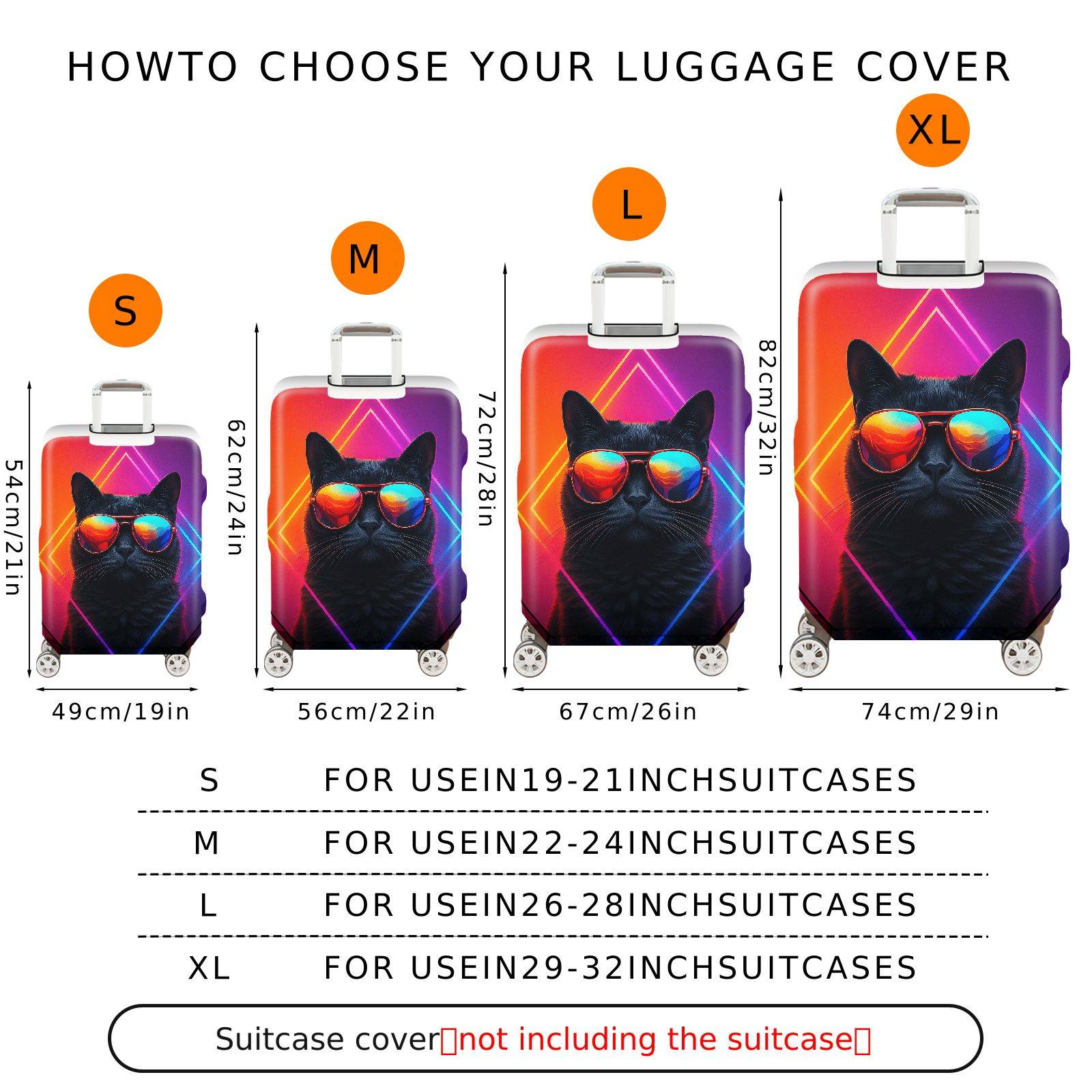 1-Piece Cat Sunglasses  Geometric Cool Trendy  Suitcase Luggage Cover, Stretch Protective Sleeve