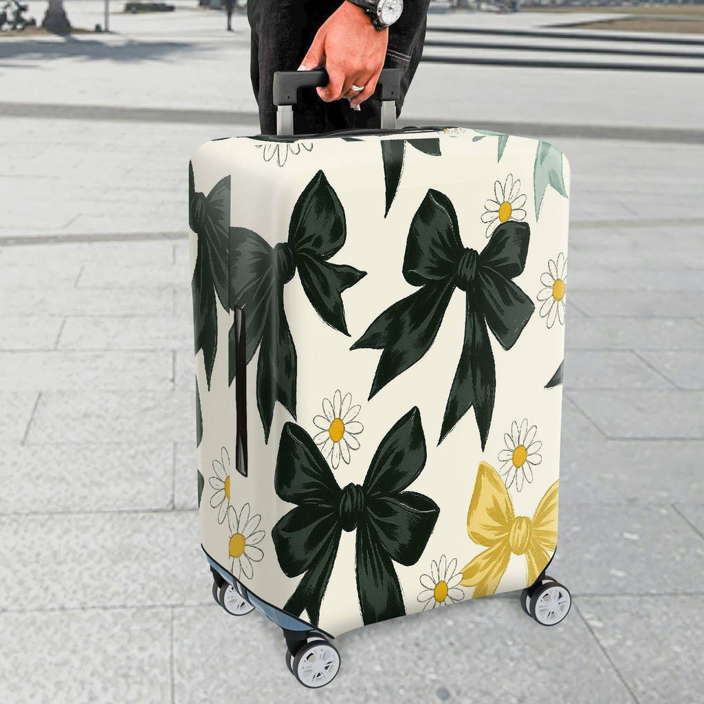 1-Piece Elegant Black Bow Daisy Floral Leaf  Suitcase Luggage Cover, Stretch Protective Sleeve