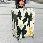 1-Piece Elegant Black Bow Daisy Floral Leaf  Suitcase Luggage Cover, Stretch Protective Sleeve