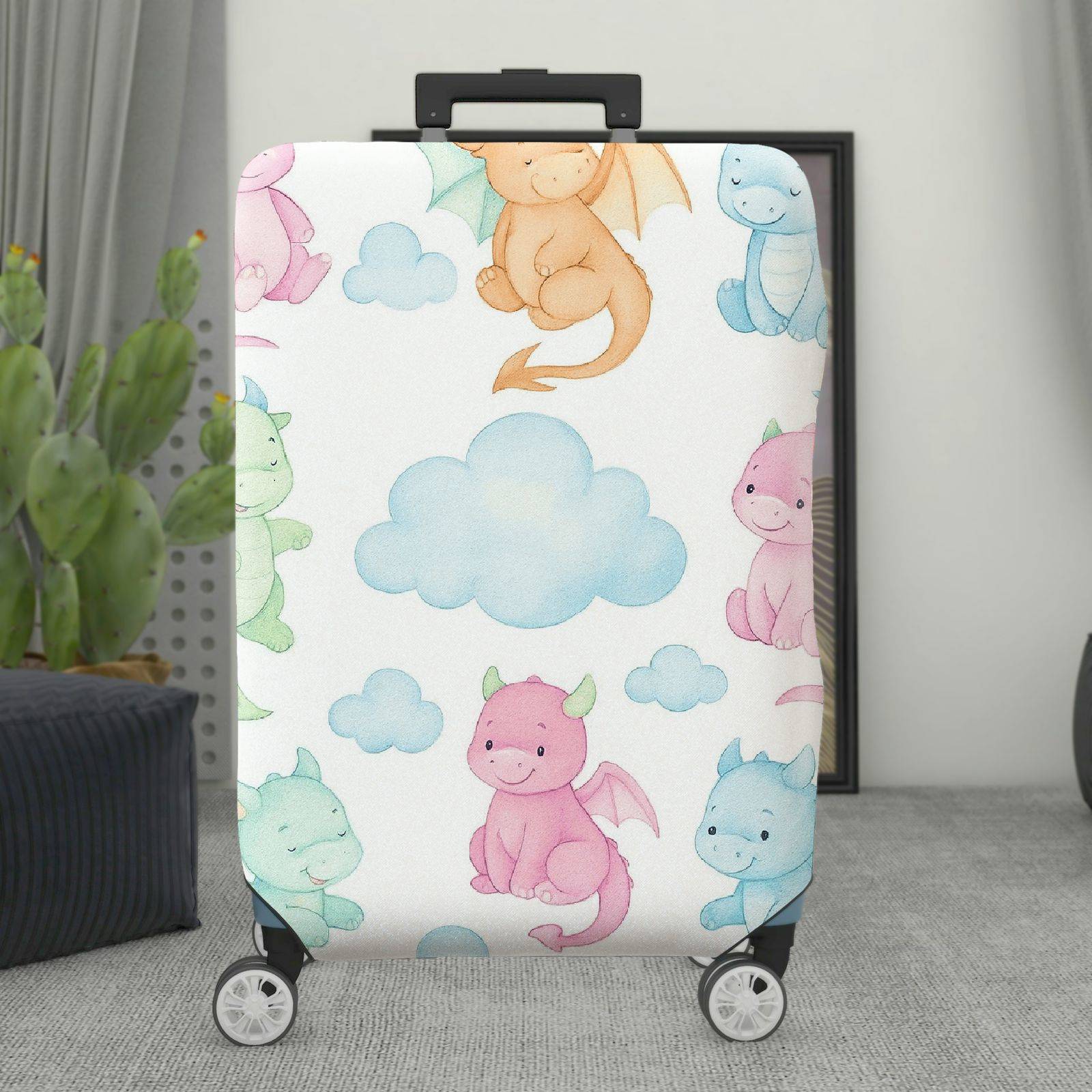 1-Piece Cute Fantasy Dragon Cloud Pastel Colorful  Suitcase Luggage Cover, Stretch Protective Sleeve