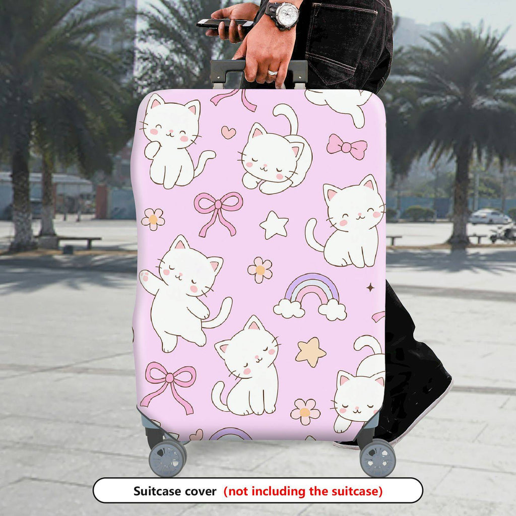 1-Piece Cute Cat Rainbow Star Bow Flower  Suitcase Luggage Cover, Stretch Protective Sleeve