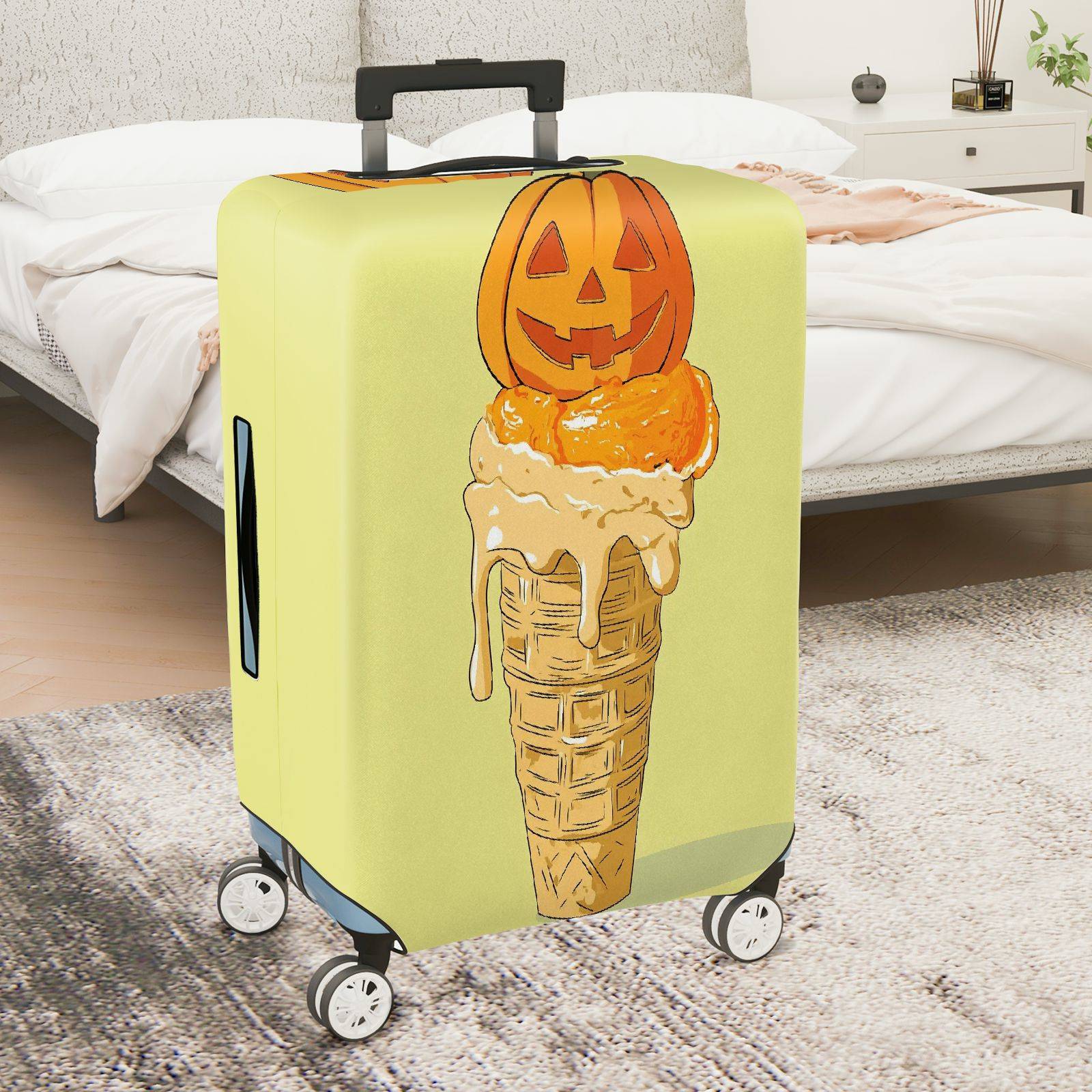 1-Piece Pumpkin Ice Cream Cone Halloween Holiday Decorative Travel  Suitcase Luggage Cover, Stretch Protective Sleeve