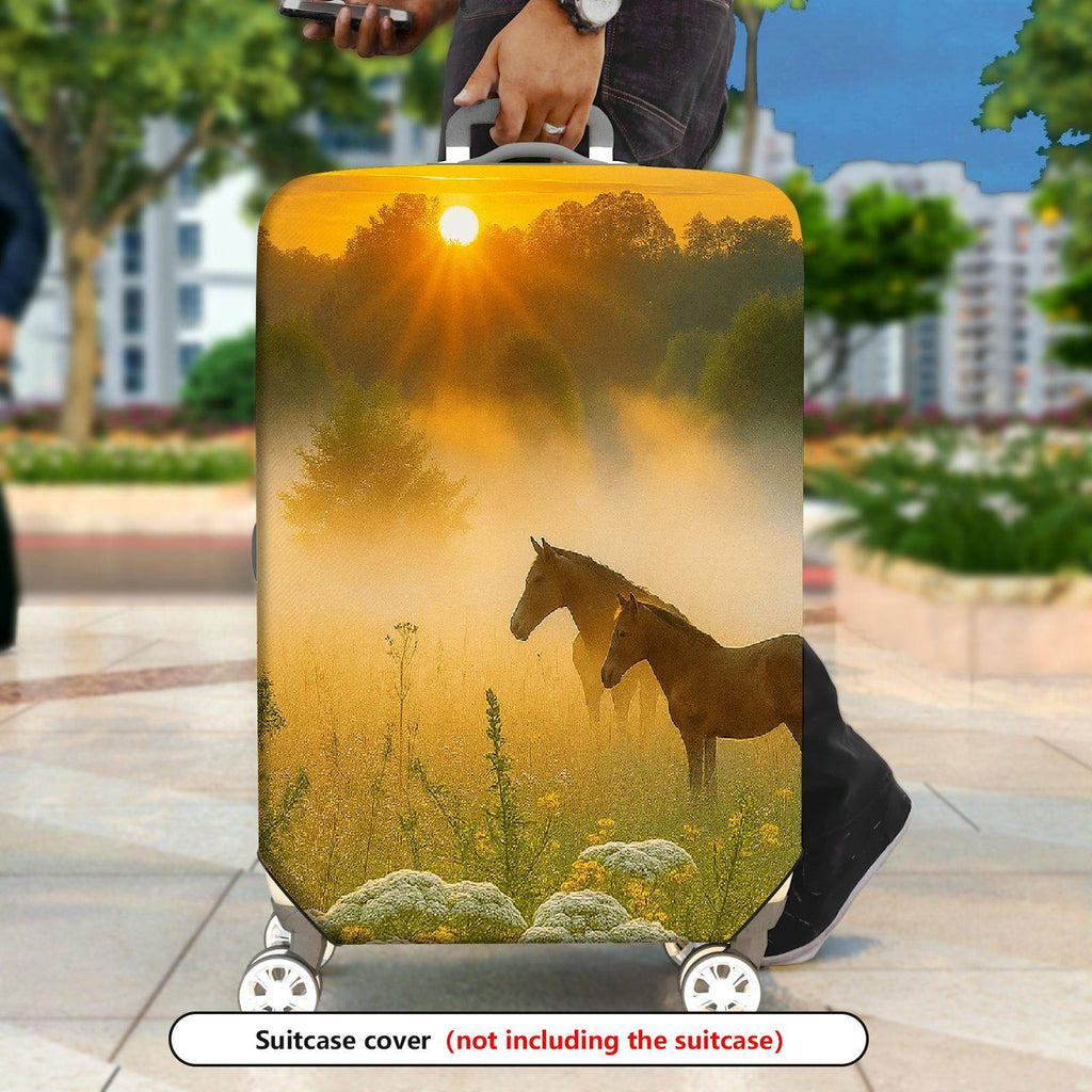 1-Piece Sunrise Horse Nature Landscape Scenery Mist  Suitcase Luggage Cover, Stretch Protective Sleeve
