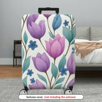 1-Piece Purple Floral Pattern Tulip Leaf Blue Blossom  Suitcase Luggage Cover, Stretch Protective Sleeve