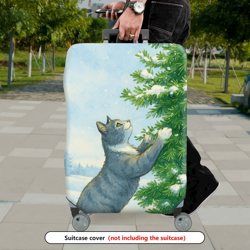 1-Piece Cat Winter Snow Christmas Tree Holiday  Suitcase Luggage Cover, Stretch Protective Sleeve