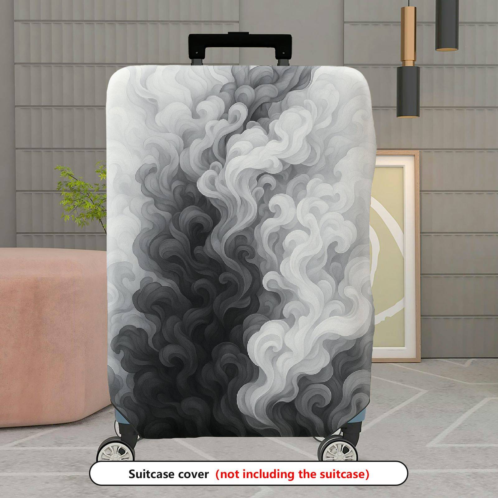 1-Piece Abstract Black White Smoke Cloud Swirl Artistic  Suitcase Luggage Cover, Stretch Protective Sleeve