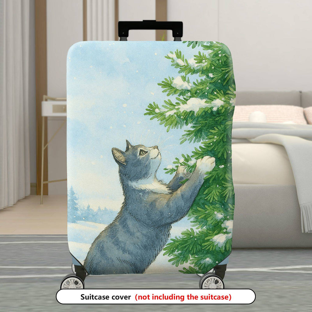 1-Piece Cat Winter Snow Christmas Tree Holiday  Suitcase Luggage Cover, Stretch Protective Sleeve