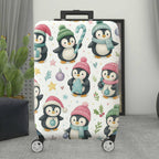 1-Piece Cute Festive Penguin Winter Holiday Christmas  Suitcase Luggage Cover, Stretch Protective Sleeve
