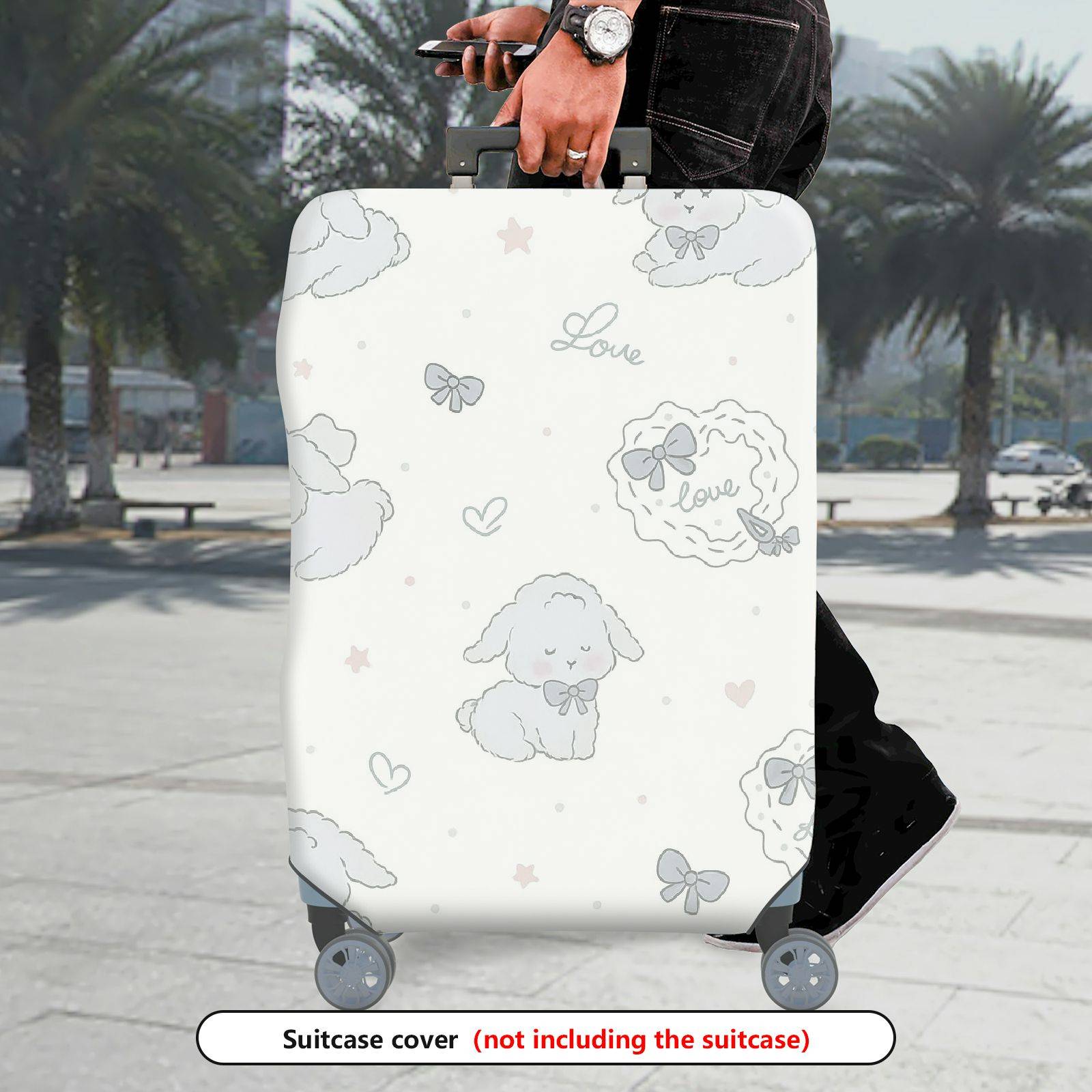 1-Piece Cute Pastel Sheep Bow Heart Star  Suitcase Luggage Cover, Stretch Protective Sleeve