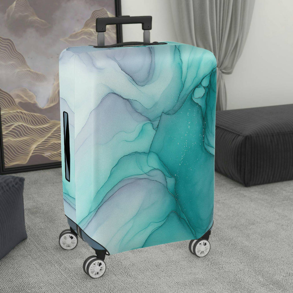1-Piece Abstract Gradient Marble Artistic Ink Aqua Swirl  Suitcase Luggage Cover, Stretch Protective Sleeve