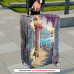 1-Piece Mediterranean Coastal Floral Landscape Sailboats Lantern  Suitcase Luggage Cover, Stretch Protective Sleeve