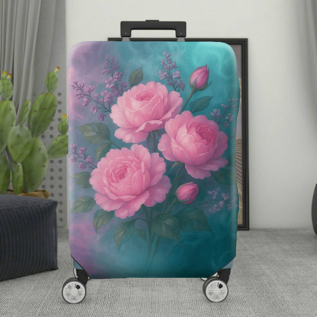 1-Piece Pink Floral Artistic Rose Vintage Romantic Elegant  Suitcase Luggage Cover, Stretch Protective Sleeve