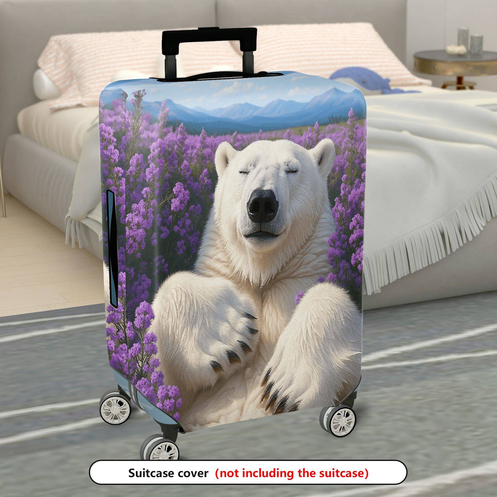 1-Piece Polar Bear Lavender Mountain Nature Landscape  Suitcase Luggage Cover, Stretch Protective Sleeve