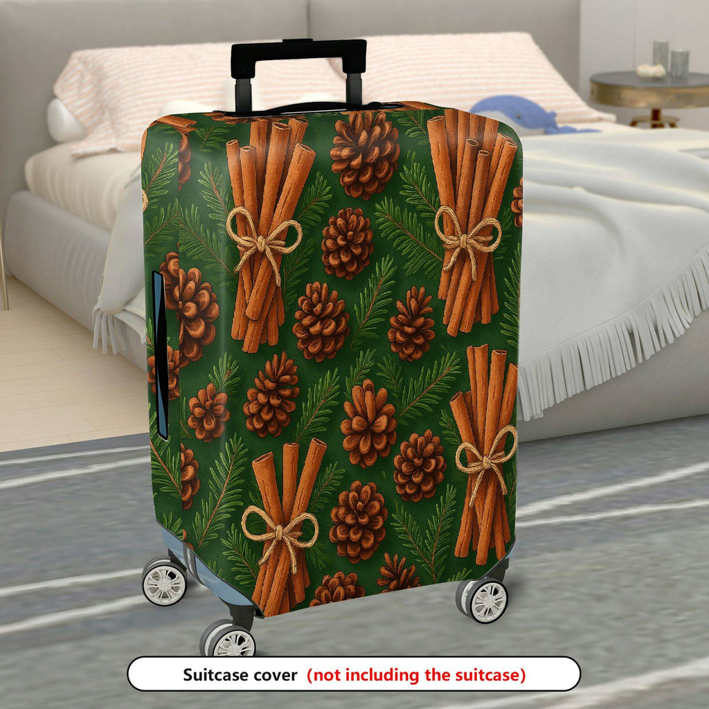 1-Piece Pine Cone Cinnamon Evergreen Holiday Nature Travel  Suitcase Luggage Cover, Stretch Protective Sleeve