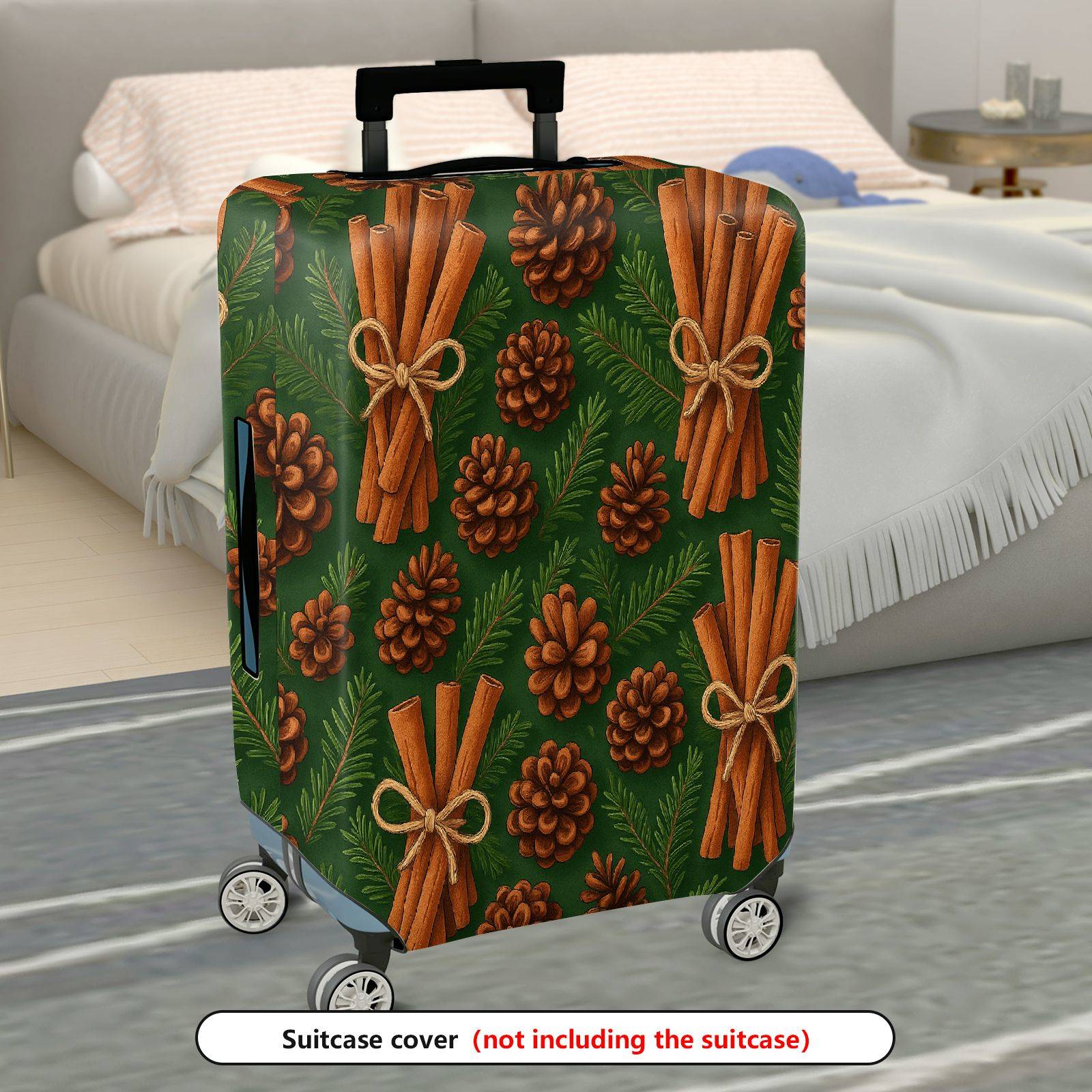 1-Piece Pine Cone Cinnamon Evergreen Holiday Nature Travel  Suitcase Luggage Cover, Stretch Protective Sleeve