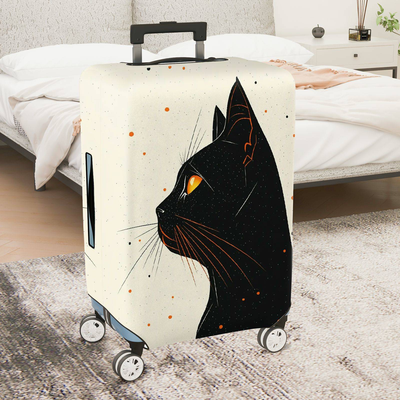 1-Piece Black Cat Orange Eyes Starry Night Cosmic  Suitcase Luggage Cover, Stretch Protective Sleeve