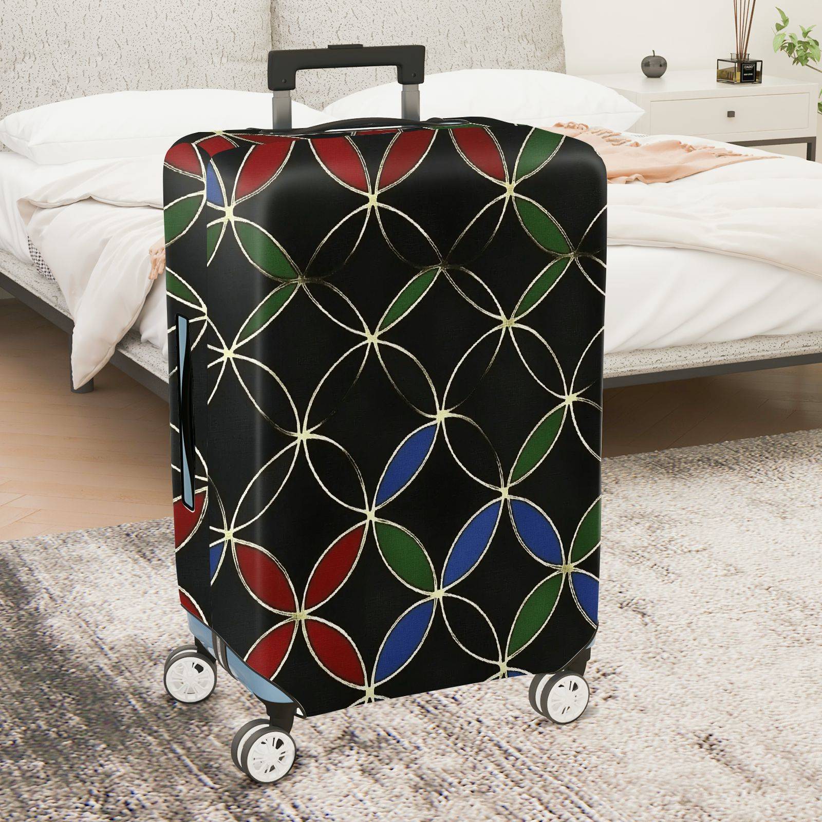 1-Piece Geometric Modern Chic Multicolor Artistic Black  Suitcase Luggage Cover, Stretch Protective Sleeve