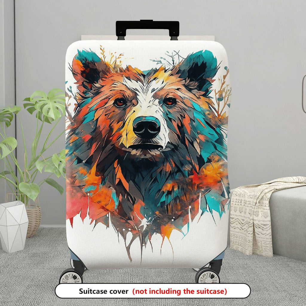 1-Piece Abstract Artistic Bear Nature Colorful Stylish  Suitcase Luggage Cover, Stretch Protective Sleeve