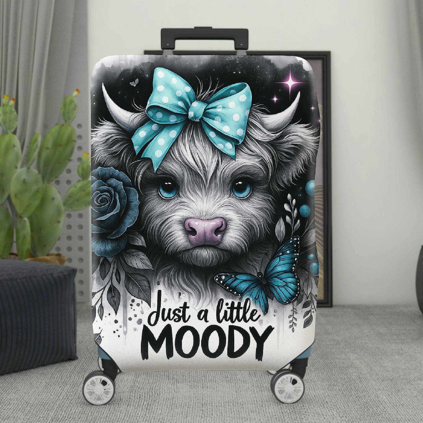 1-Piece Cute Animal Blue Bow Rose Butterfly Star  Suitcase Luggage Cover, Stretch Protective Sleeve