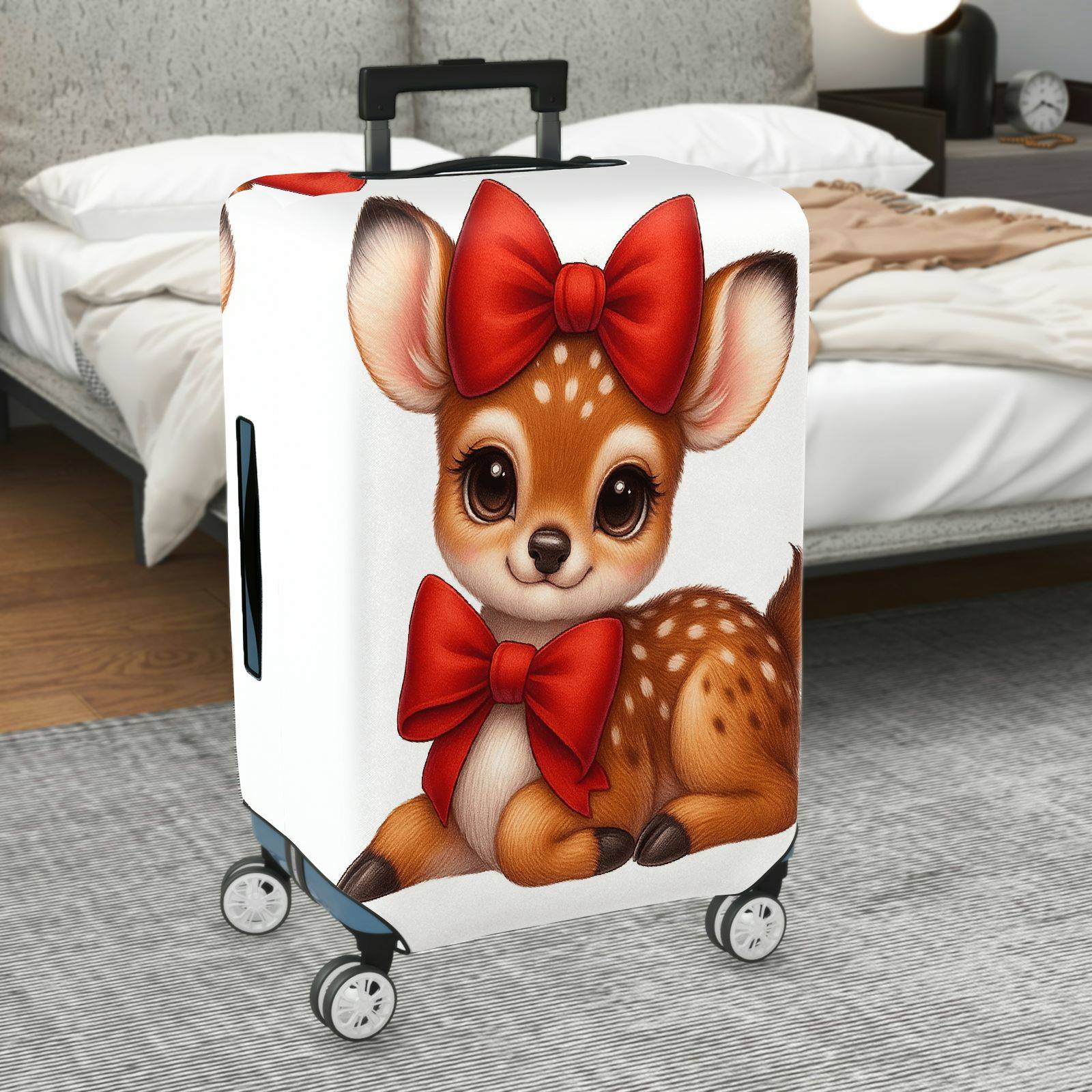 1-Piece Cute Deer  Red Bow Animal  Suitcase Luggage Cover, Stretch Protective Sleeve