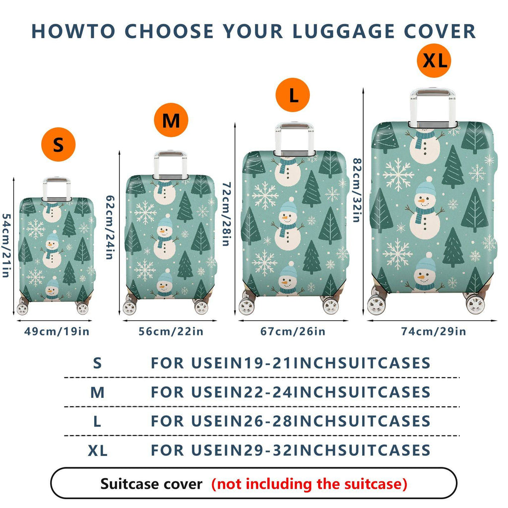 1-Piece Christmas Snowman Pine Tree Winter Holiday  Suitcase Luggage Cover, Stretch Protective Sleeve