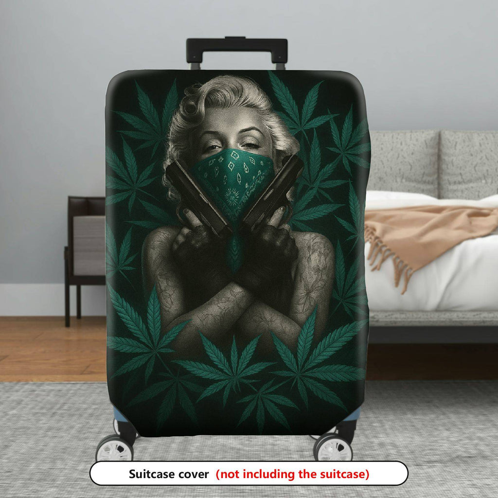 1-Piece Vintage Artistic Green Leaf Hand Pattern  Suitcase Luggage Cover, Stretch Protective Sleeve