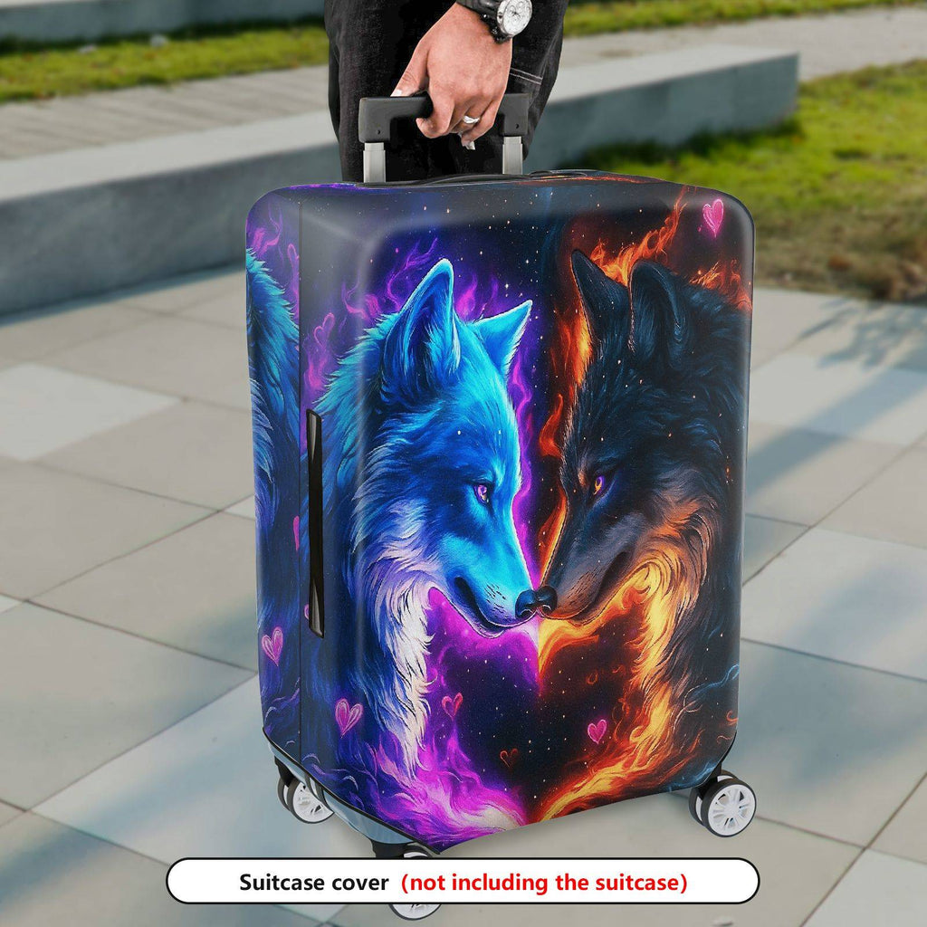 1-Piece Cosmic Wolf Fire Ice Heart  Suitcase Luggage Cover, Stretch Protective Sleeve