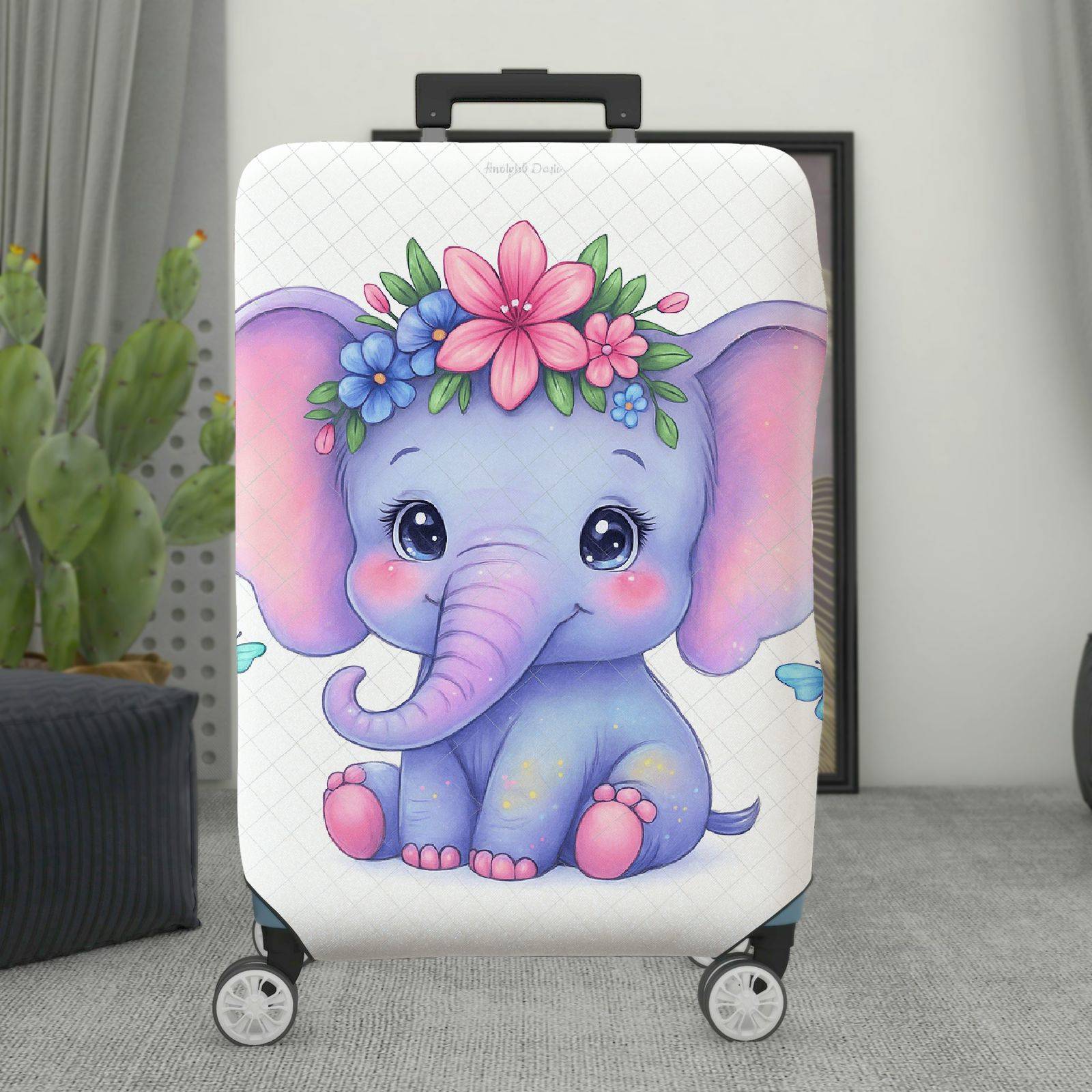 1-Piece Cute Elephant Flower Butterfly  Suitcase Luggage Cover, Stretch Protective Sleeve