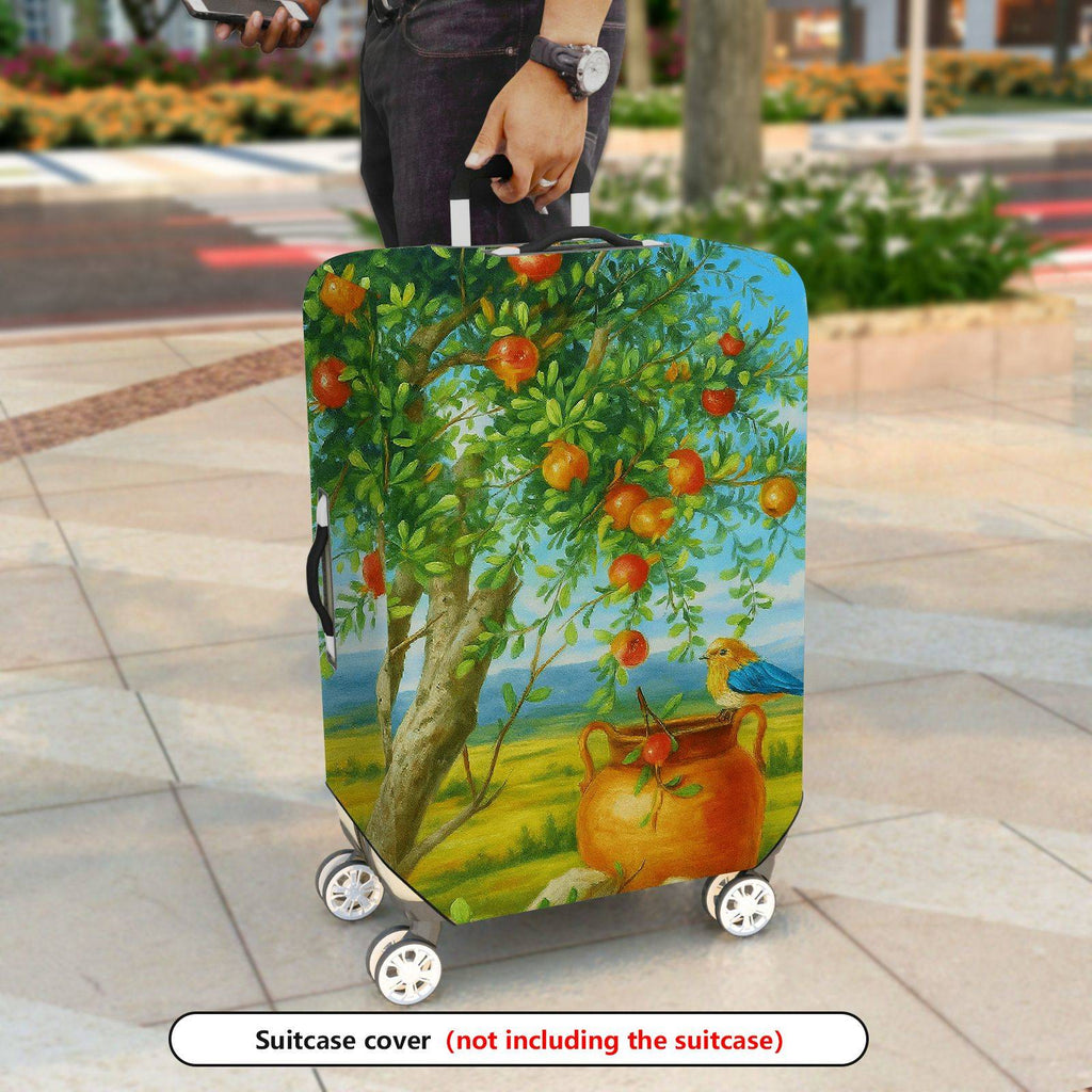 1-Piece Nature Landscape Bird Tree Fruit Pot  Suitcase Luggage Cover, Stretch Protective Sleeve