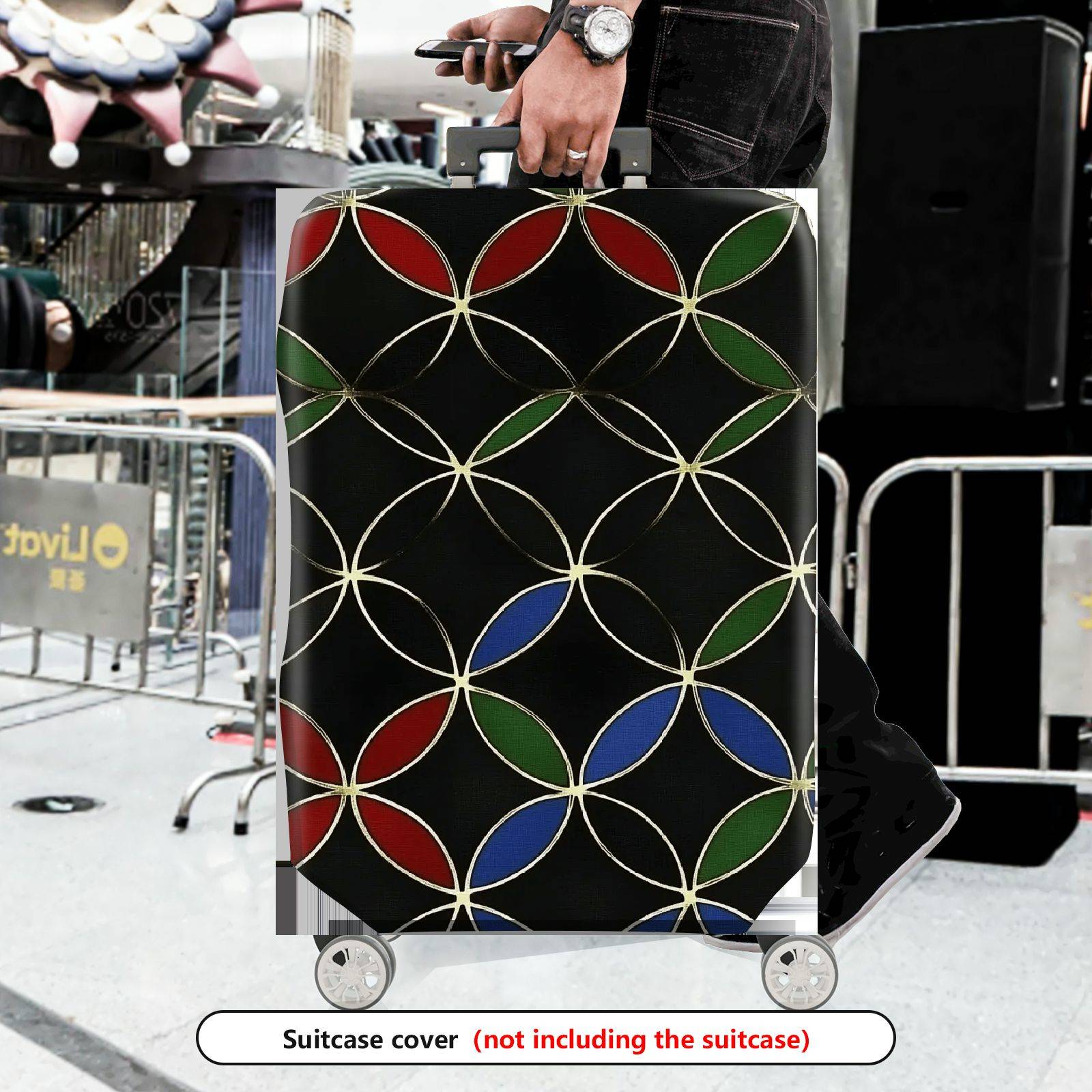 1-Piece Geometric Modern Chic Multicolor Artistic Black  Suitcase Luggage Cover, Stretch Protective Sleeve