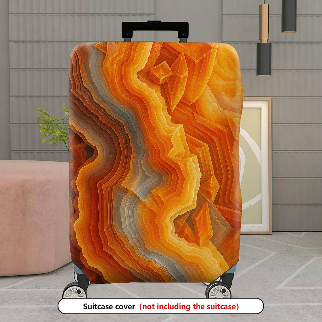 1-Piece Abstract Geometric Orange Blue Wave Dynamic Artistic  Suitcase Luggage Cover, Stretch Protective Sleeve