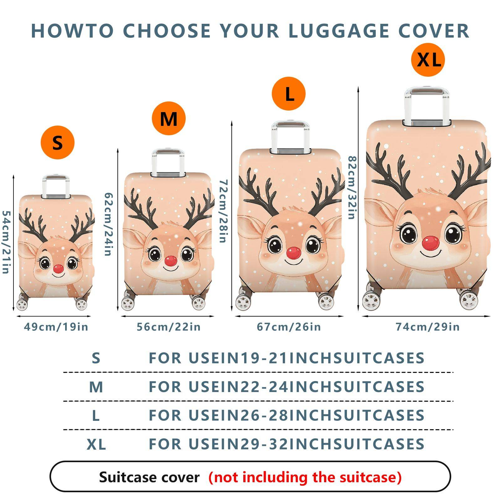1-Piece Cute Festive Reindeer Snow  Holiday  Suitcase Luggage Cover, Stretch Protective Sleeve