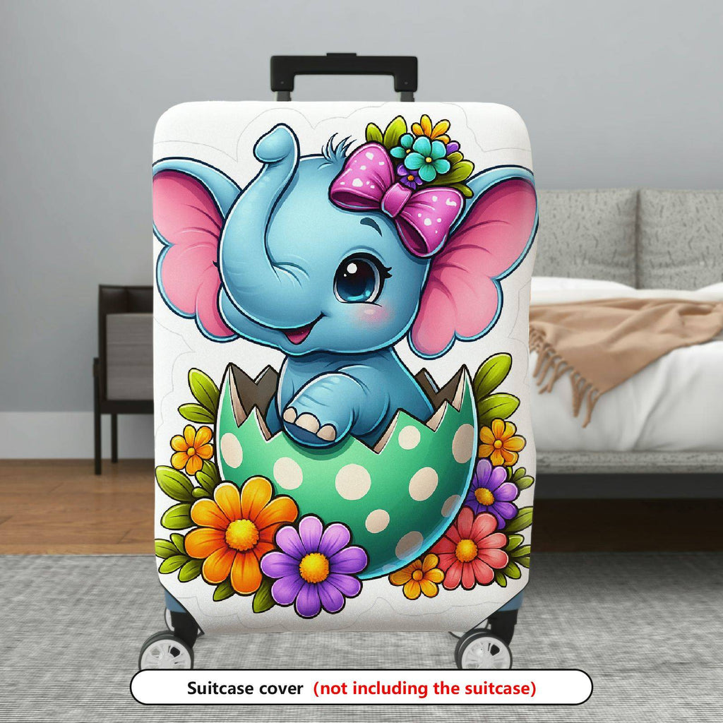 1-Piece Cute Elephant Floral Egg Bow  Suitcase Luggage Cover, Stretch Protective Sleeve