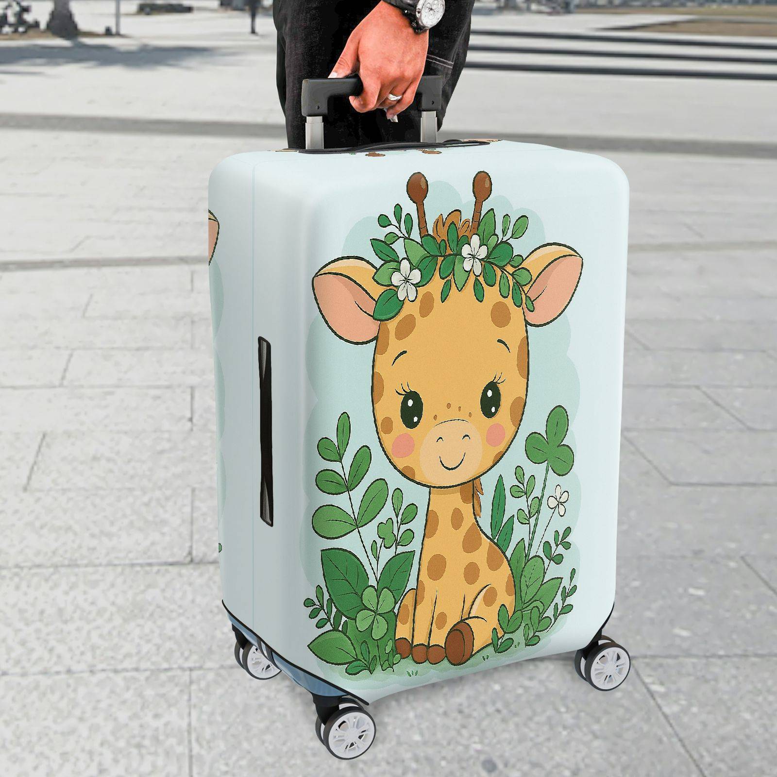 1-Piece Giraffe Forest Floral Animal  Suitcase Luggage Cover, Stretch Protective Sleeve