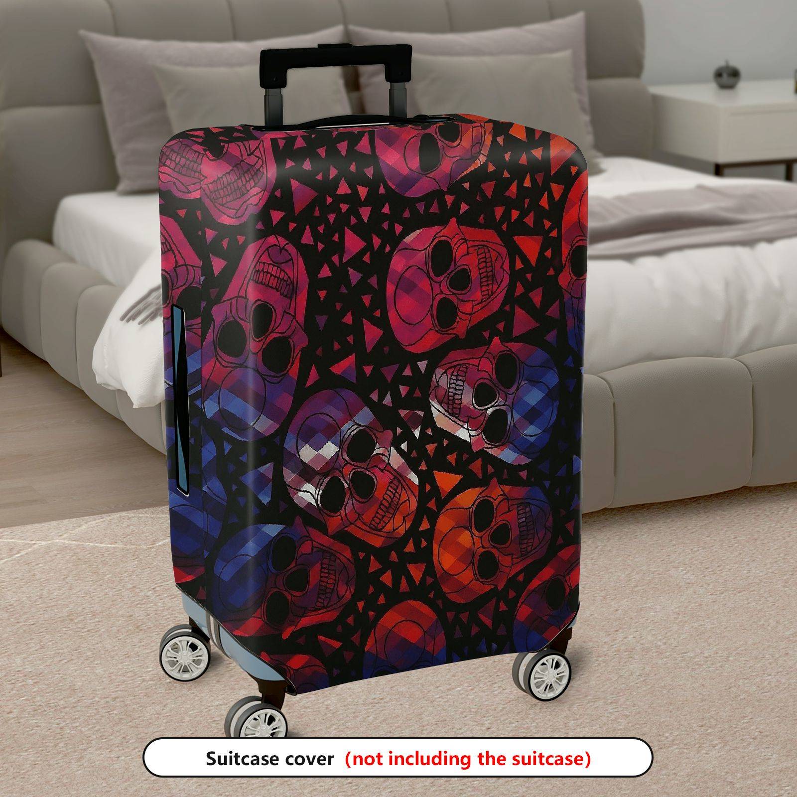 1-Piece Skull Pattern Abstract Geometric Colorful Halloween  Suitcase Luggage Cover, Stretch Protective Sleeve