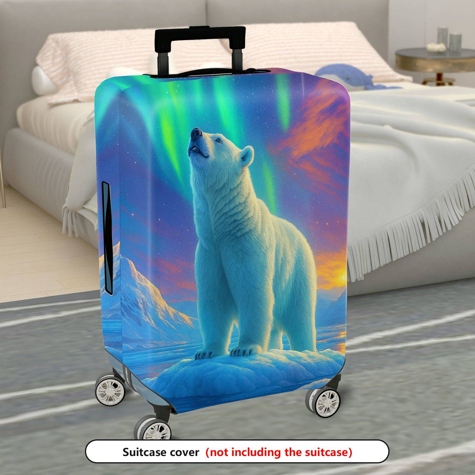 1-Piece Polar Bear Aurora Landscape Nature Wildlife  Suitcase Luggage Cover, Stretch Protective Sleeve