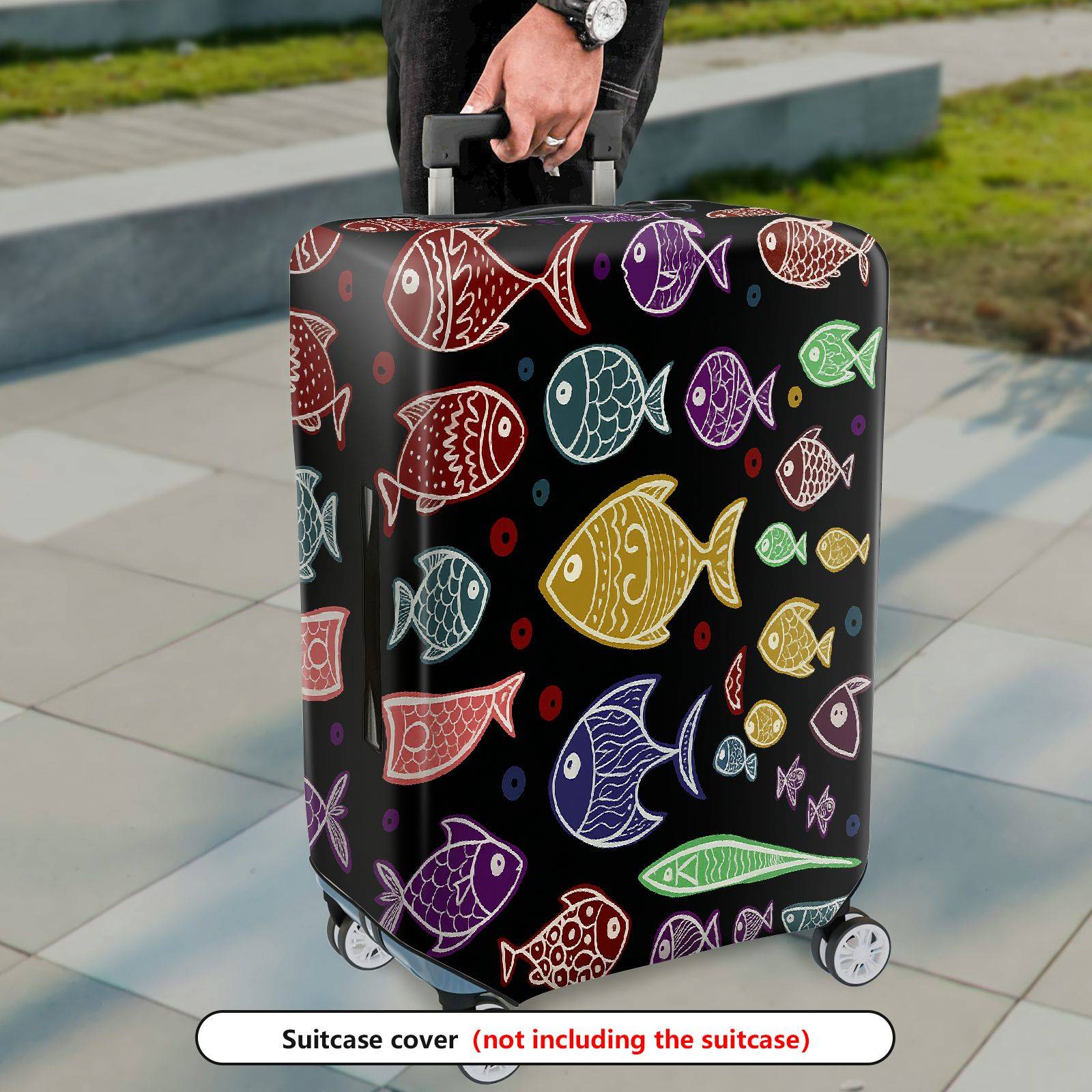 1-Piece Colorful Fish Pattern Ocean  Artistic Vibrant  Suitcase Luggage Cover, Stretch Protective Sleeve