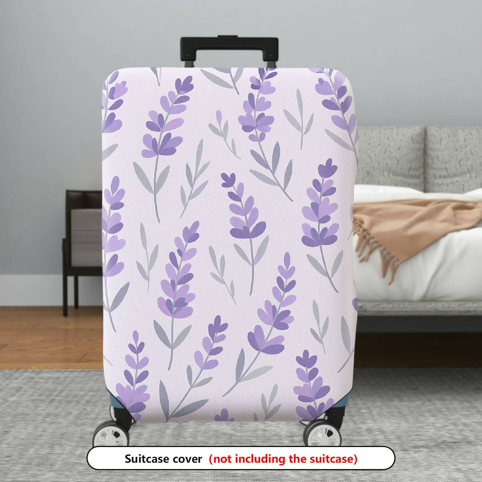 1-Piece Floral Lavender Leaf Pastel Chic Minimalist  Suitcase Luggage Cover, Stretch Protective Sleeve