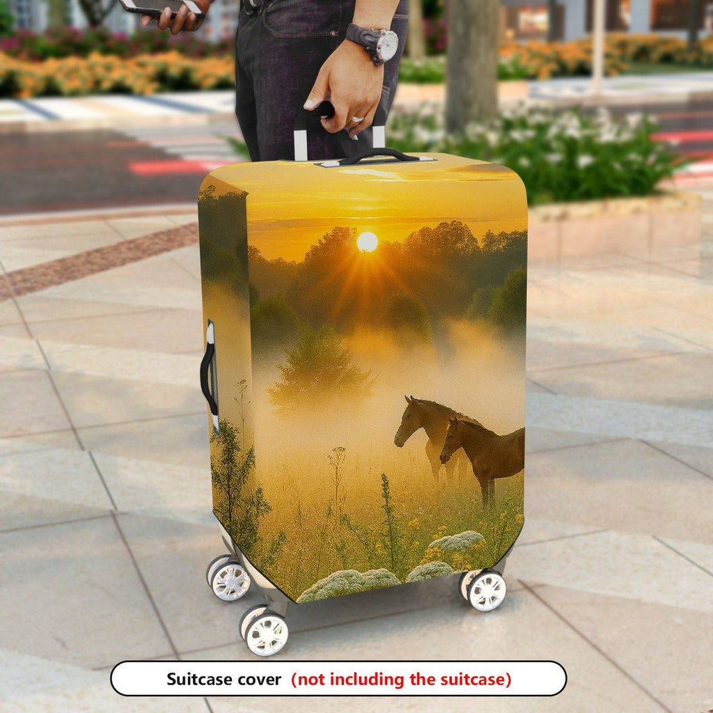 1-Piece Sunrise Horse Nature Landscape Scenery Mist  Suitcase Luggage Cover, Stretch Protective Sleeve