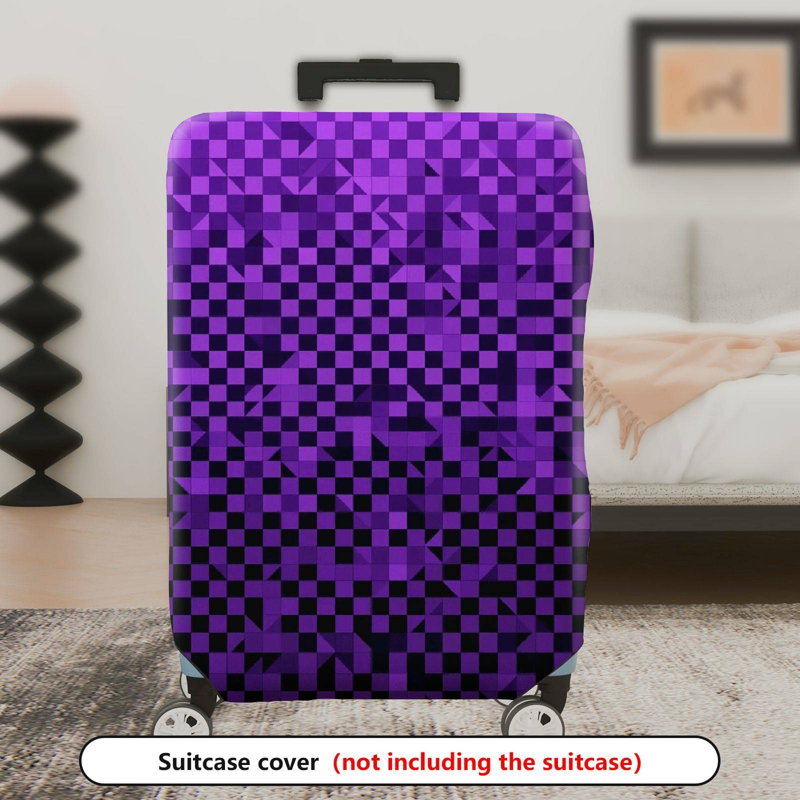 1-Piece Purple Geometric Checkered Abstract Modern Stylish  Suitcase Luggage Cover, Stretch Protective Sleeve