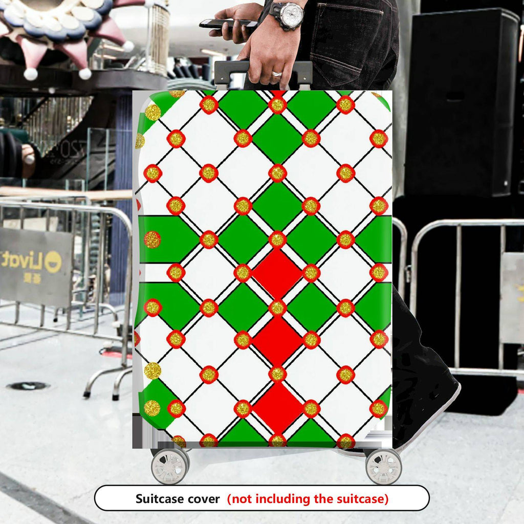 1-Piece Geometric Red Green White Gold Festive  Suitcase Luggage Cover, Stretch Protective Sleeve