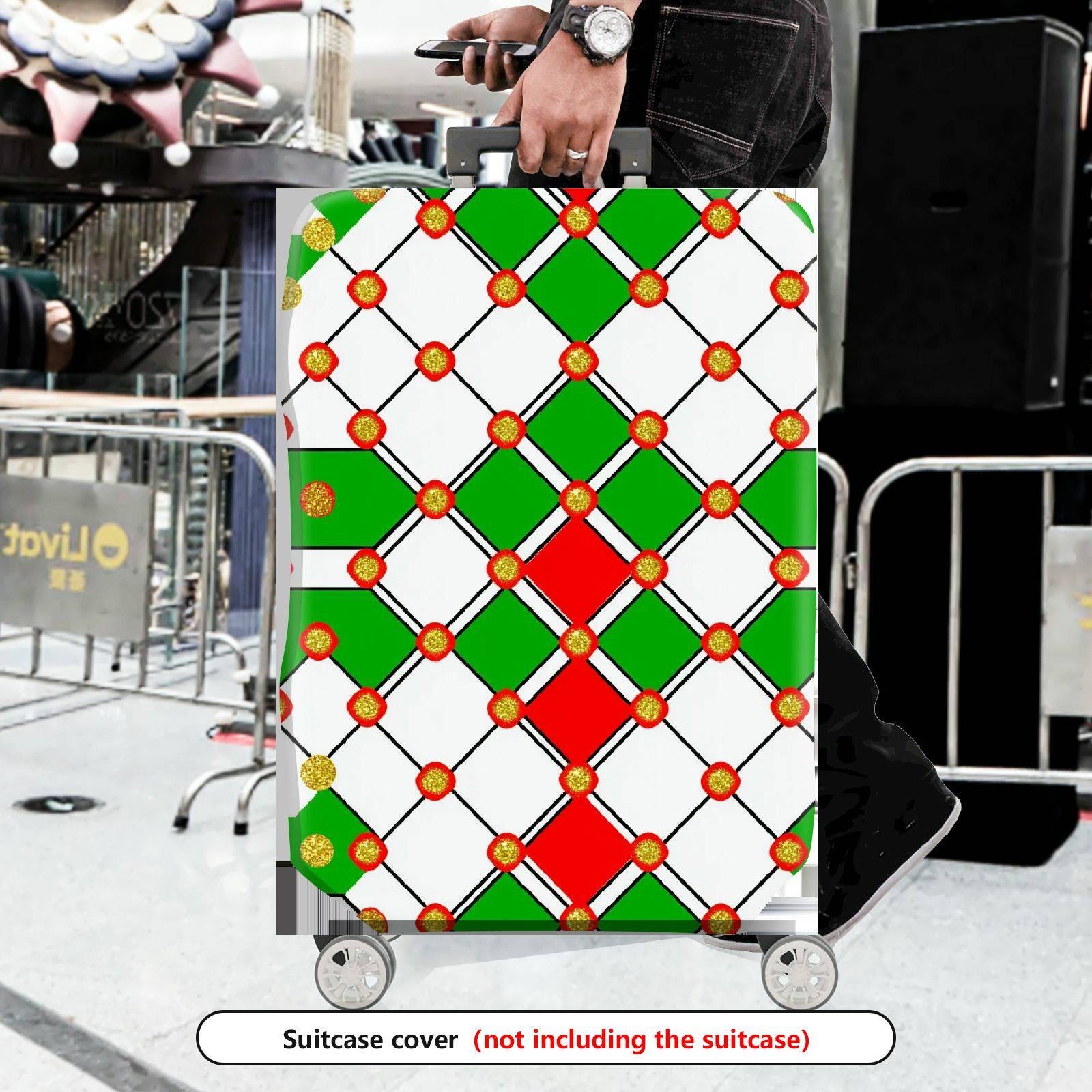 1-Piece Geometric Red Green White Gold Festive  Suitcase Luggage Cover, Stretch Protective Sleeve
