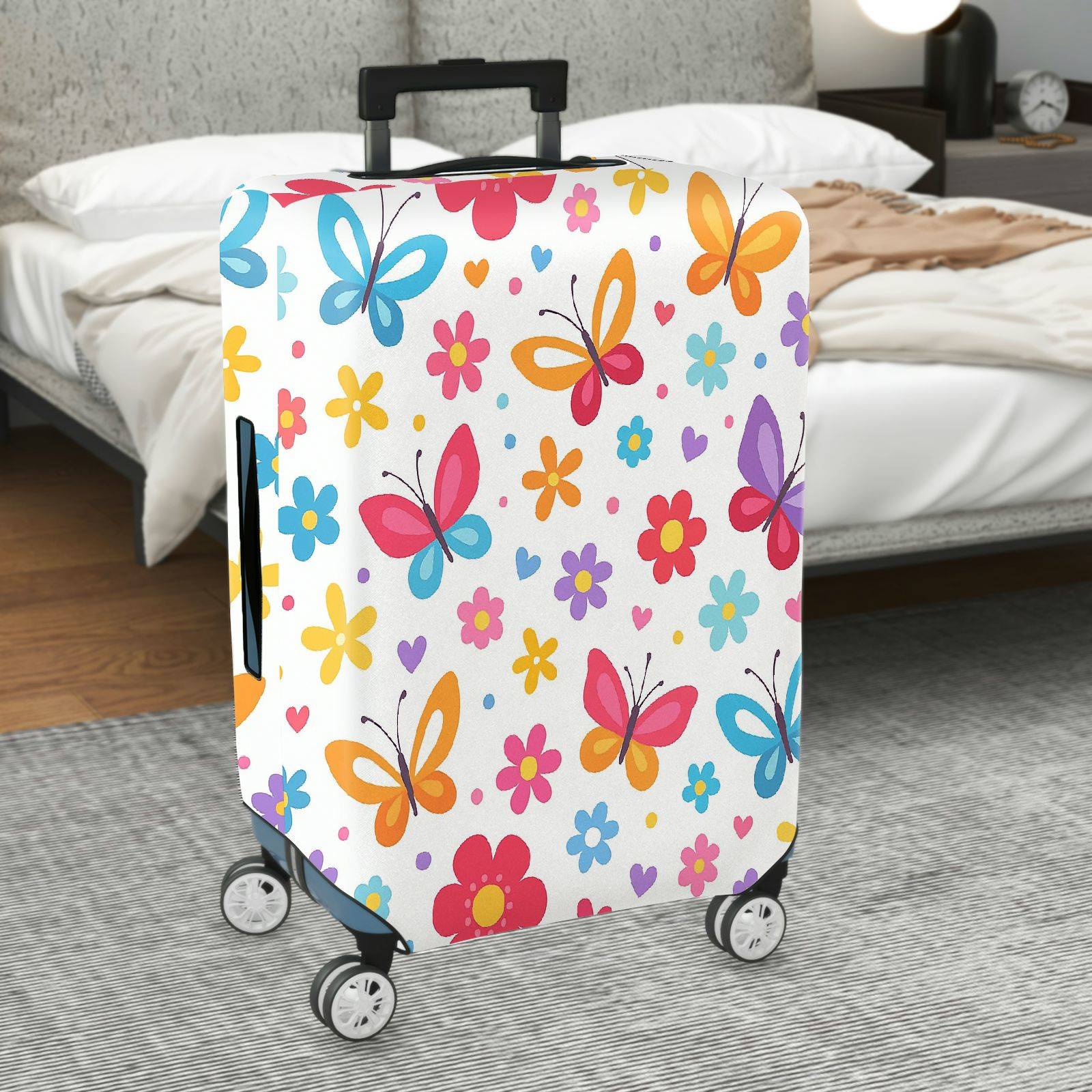 1-Piece Colorful Floral Butterfly Heart Travel Holiday Vibrant  Suitcase Luggage Cover, Stretch Protective Sleeve