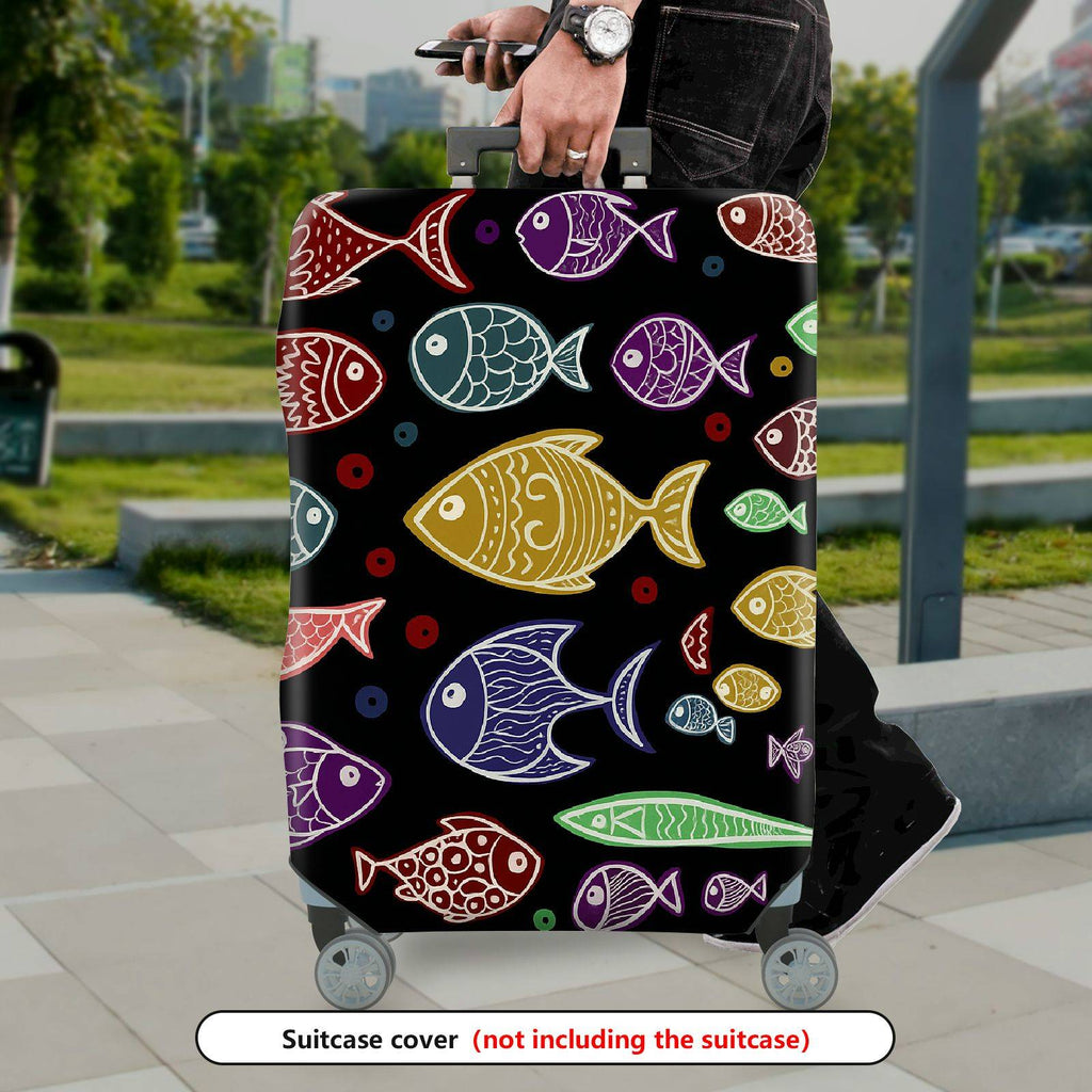 1-Piece Colorful Fish Pattern Ocean  Artistic Vibrant  Suitcase Luggage Cover, Stretch Protective Sleeve