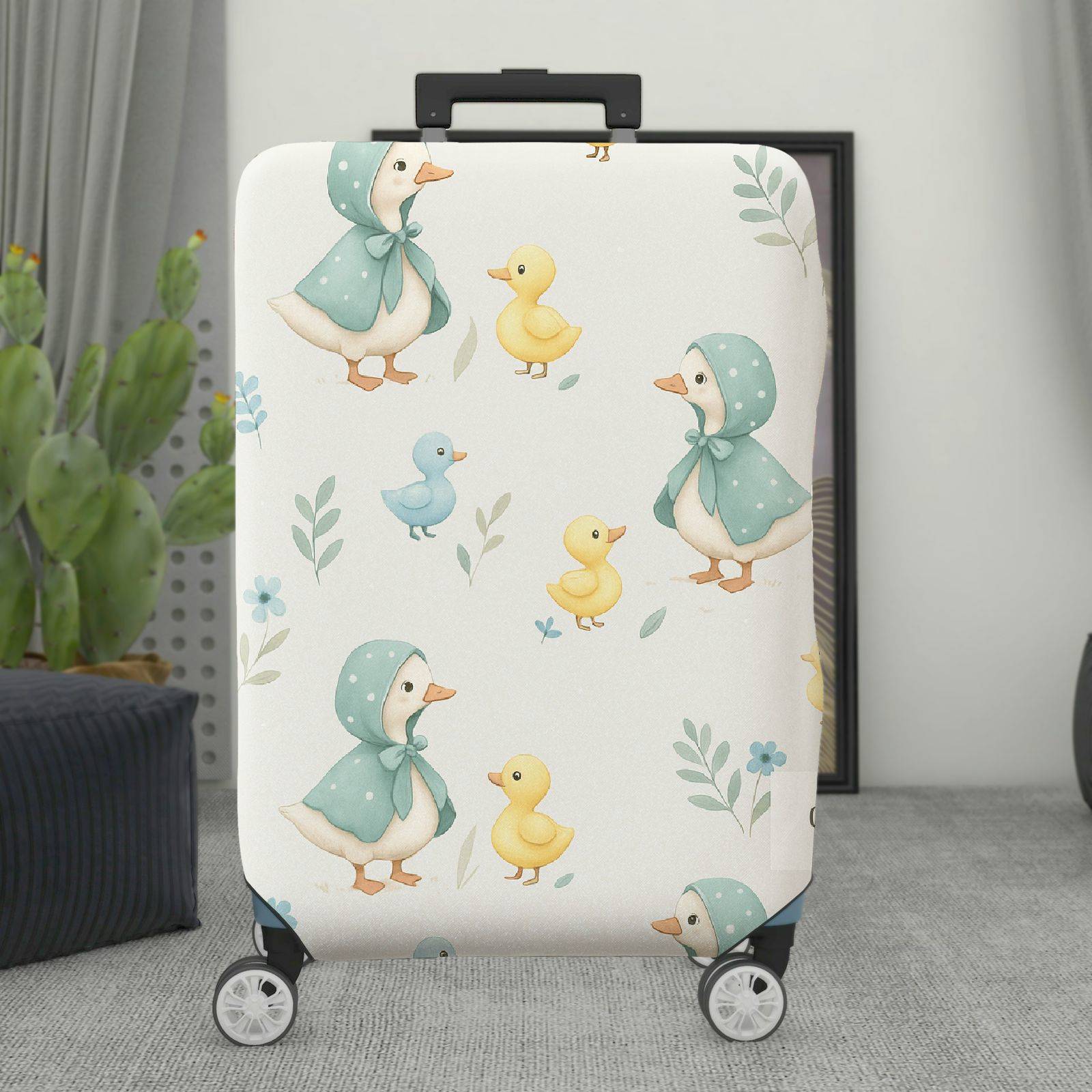 1-Piece Duckling Floral Pastel Cute Animal  Suitcase Luggage Cover, Stretch Protective Sleeve