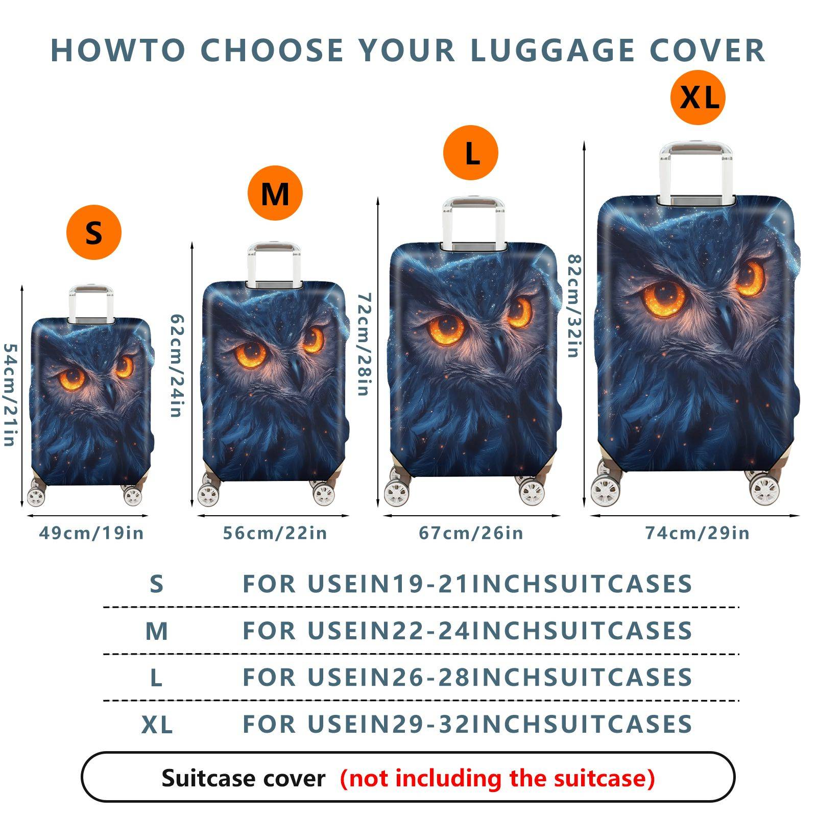 1-Piece Starry Night Owl Eyes Glitter Cosmic Universe  Suitcase Luggage Cover, Stretch Protective Sleeve