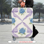 1-Piece Hydrangea Pattern Purple Ribbon Floral Artistic  Suitcase Luggage Cover, Stretch Protective Sleeve