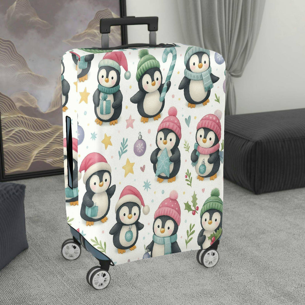 1-Piece Cute Festive Penguin Winter Holiday Christmas  Suitcase Luggage Cover, Stretch Protective Sleeve