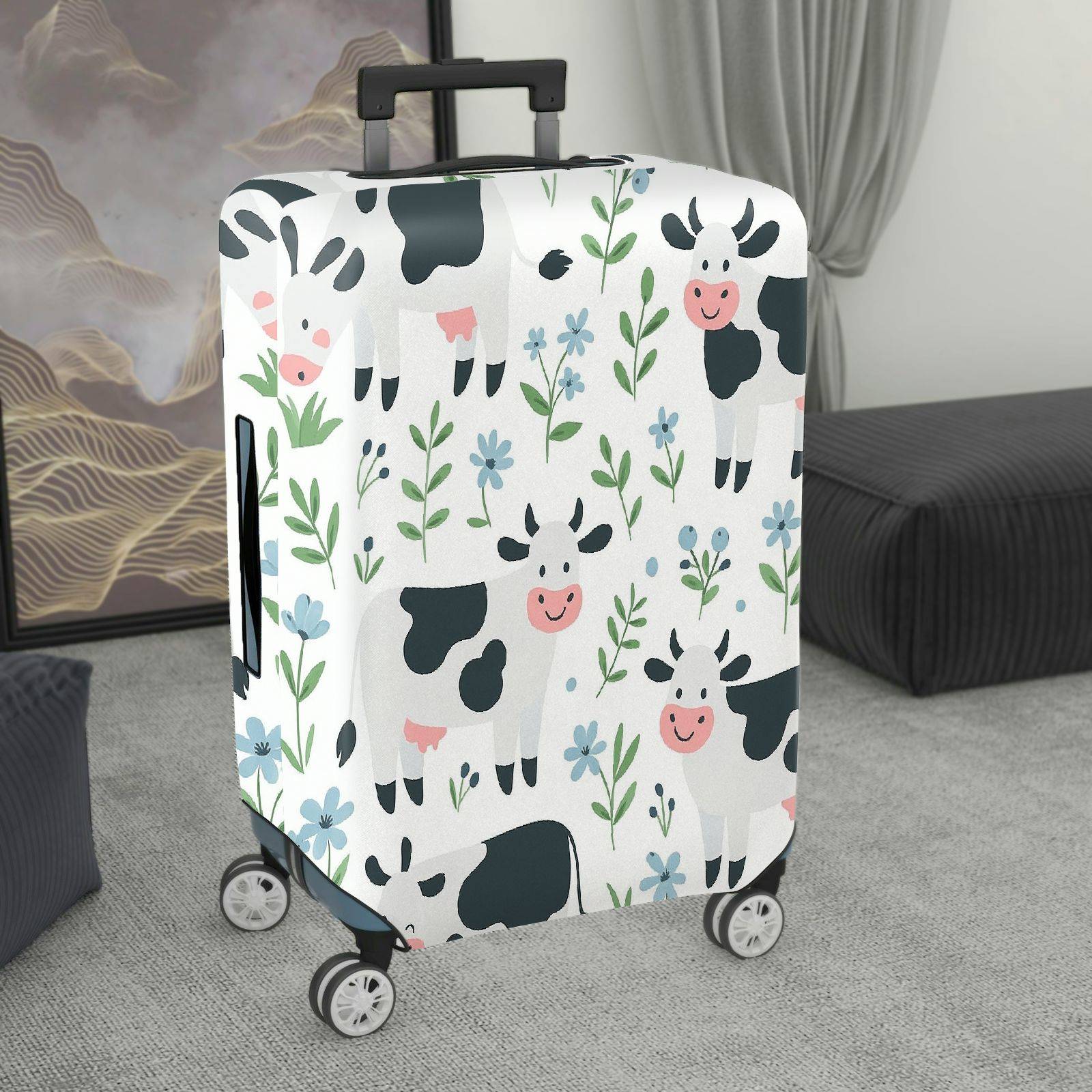 1-Piece Cow Floral  Cute Happy Elegant  Suitcase Luggage Cover, Stretch Protective Sleeve