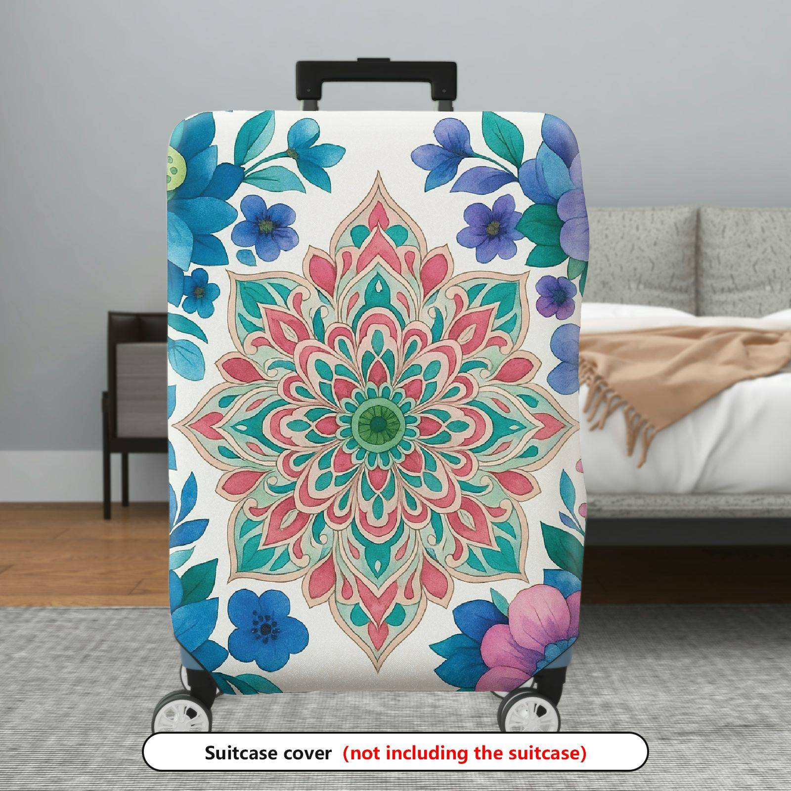 1-Piece Mandala Floral Colorful Vibrant Artistic Decorative  Suitcase Luggage Cover, Stretch Protective Sleeve